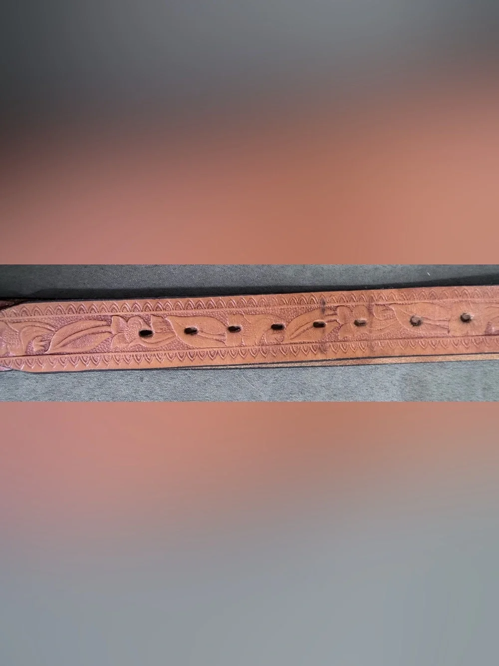 Vintage Men's Embossed Leather Belt Strap in Brown - No Buckle